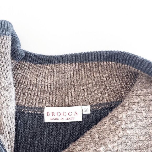 Brocca Mens Mock Neck 1/4 Zip Ribbed Knit Sweater Color Block Wool Size 56 - Picture 7 of 7